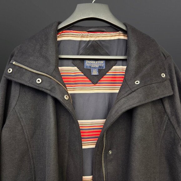Vintage Pendleton Black Coat Womens XL Wool Blend Mid Length Water Resistant - Picture 2 of 12